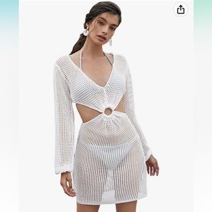 Crochet Cover Up Long Sleeve Knitted Swim Beach Cover Up Dress Swimwear